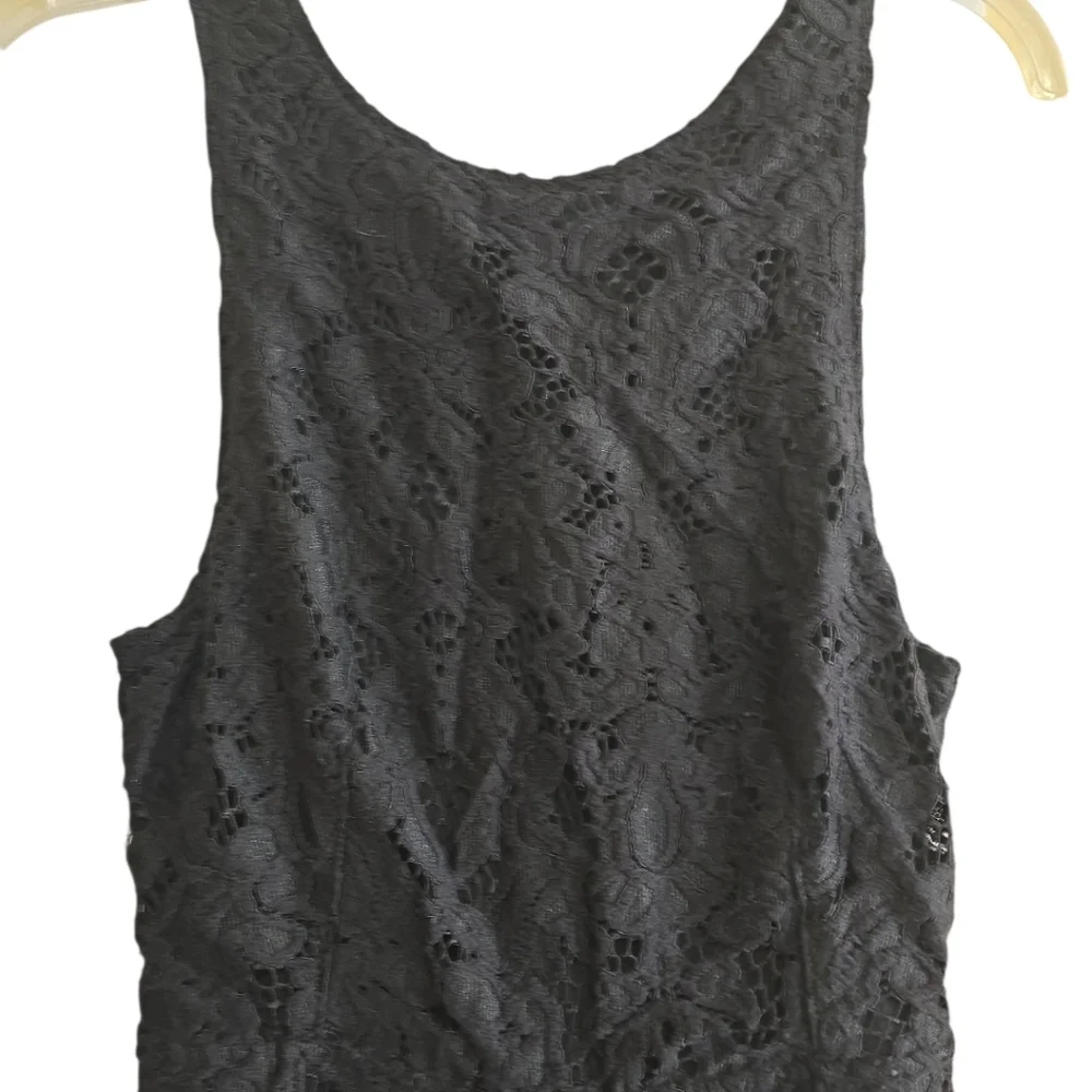 Free People Rise & Shine Black Lace Jumsuit Bell Bottom Flare Leg 2 Open Back - Picture 6 of 8